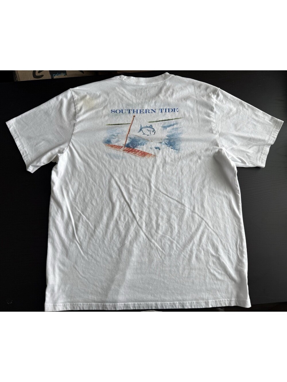 Southern Tide Shirt Mens XXL White Short Sleeve Skipjack Fish Dock Graphic Tee